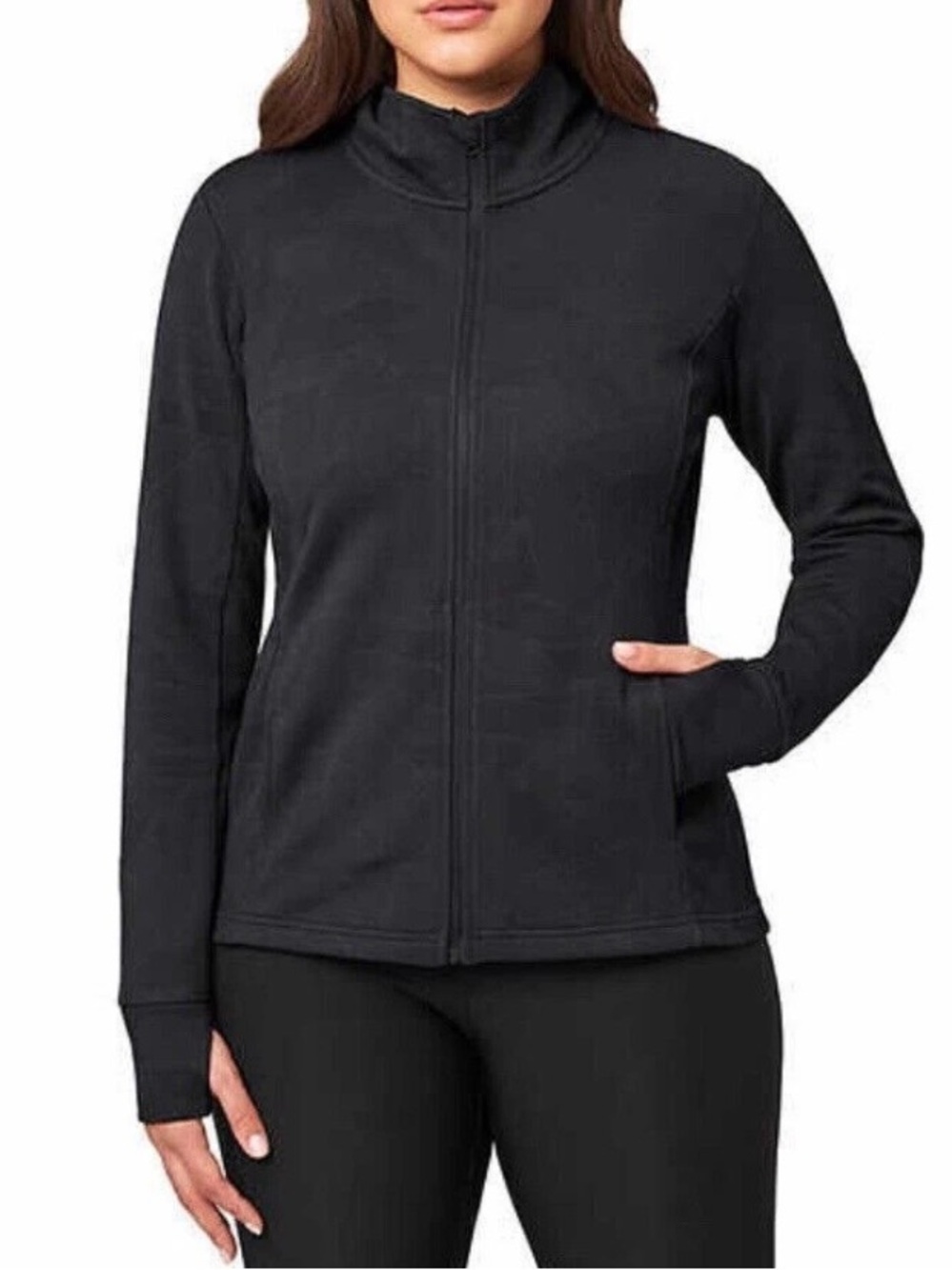 Mondetta Black Full-Zip Patterned Jacket w Pockets and Thumb Holes